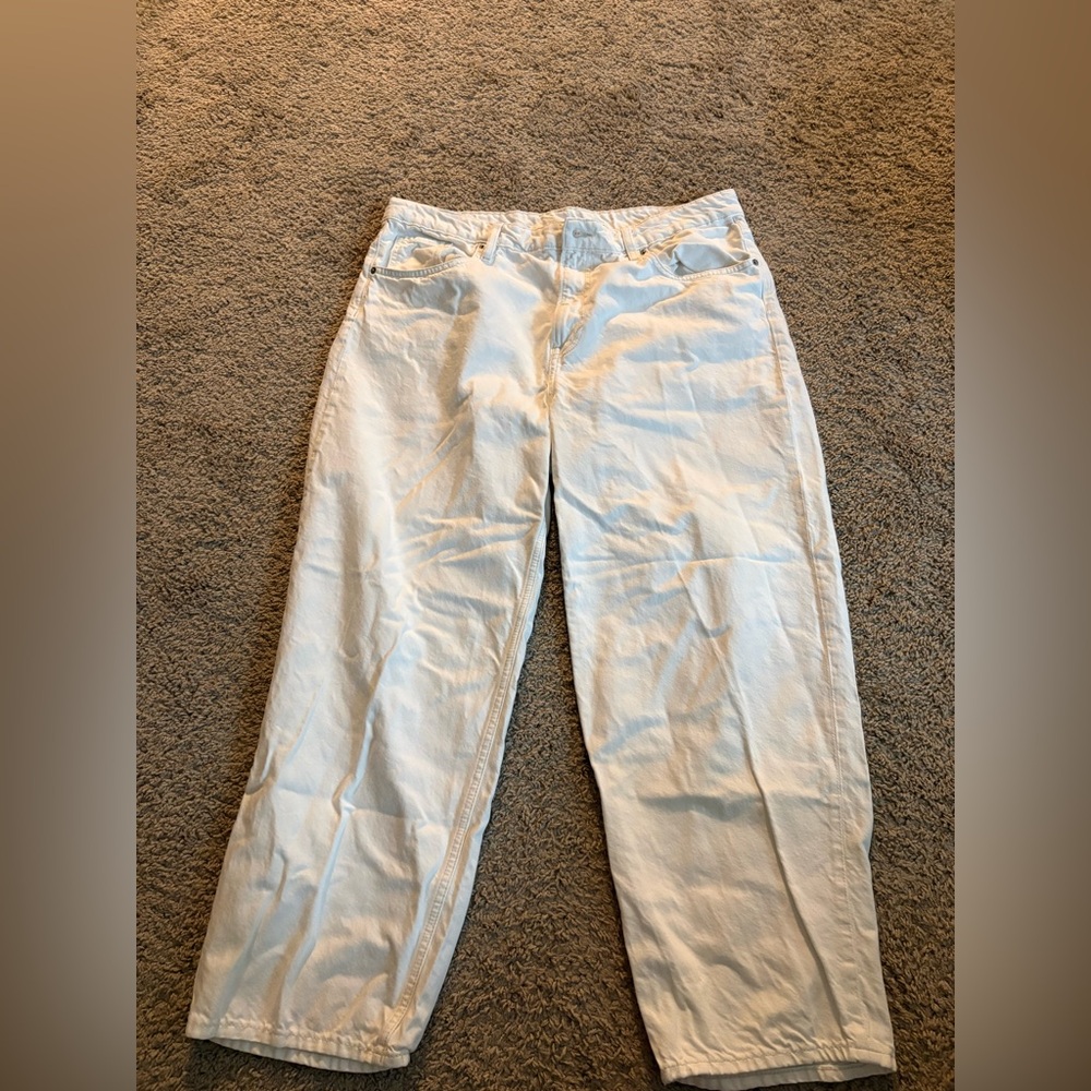 H&M White Super Baggy Jeans Loose Fit Low Waist Size 16